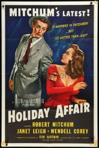 3t0889 HOLIDAY AFFAIR 1sh 1950 great Zamparelli art of Robert Mitchum grabbing Janet Leigh!