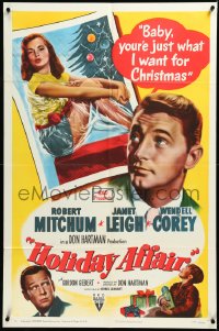 3t0888 HOLIDAY AFFAIR 1sh 1949 gift-wrapped Janet Leigh is what Robert Mitchum wants for Christmas!