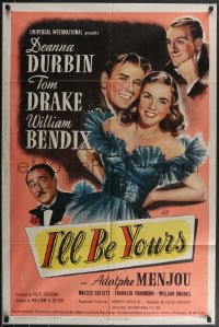 3t0892 I'LL BE YOURS 1sh 1946 great art of pretty Deanna Durbin, William Bendix & Drake by Hill!