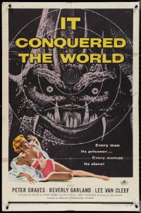 3t0895 IT CONQUERED THE WORLD 1sh 1956 Roger Corman, Kallis art of wacky monster & sexy girl!