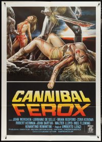 3t0062 CANNIBAL FEROX Italian 1p 1981 Umberto Lenzi, wild art of natives w/machetes torturing women!
