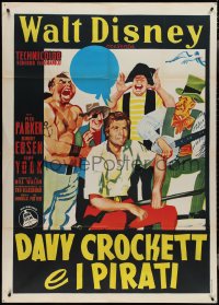 3t0295 DAVY CROCKETT & THE RIVER PIRATES Italian 1p 1957 Disney, Fess Parker & Ebsen, different!