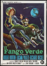 3t0084 GREEN SLIME Italian 1p 1969 classic cheesy sci-fi, Stefano art of sexy astronaut & monster!