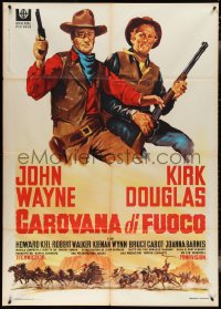 3t0136 WAR WAGON Italian 1p 1967 cowboys John Wayne & Kirk Douglas, different art by Olivetti!