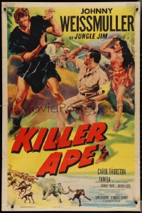 3t0904 KILLER APE 1sh 1953 great Cravath art of Weissmuller as Jungle Jim fighting giant man-ape!