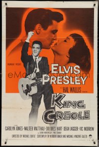 3t0905 KING CREOLE 1sh 1958 great image of Elvis Presley with guitar & sexy Carolyn Jones!