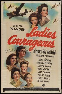 3t0907 LADIES COURAGEOUS 1sh 1944 airplane factory worker Loretta Young, Diana Barrymore