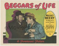 3t0647 BEGGARS OF LIFE LC 1928 Beery grabbing gun from Arlen, Louise Brooks billed, very rare!