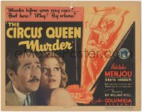 3t0618 CIRCUS QUEEN MURDER TC 1933 Adolphe Menjou, Greta Nissen, circus trapeze art, ultra rare!