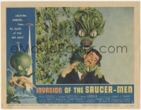 3t0690 INVASION OF THE SAUCER MEN LC #5 1957 fantastic close up of cabbage head alien choking guy!