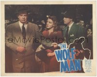 3t0761 WOLF MAN LC #7 R1948 Evelyn Ankers stares at distraught Lon Chaney Jr. holding cane!