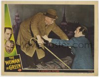 3t0763 WOMAN IN GREEN LC 1945 Basil Rathbone as Sherlock Holmes saving Nigel Bruce as Dr. Watson!