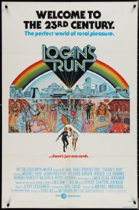 3t0916 LOGAN'S RUN 1sh 1976 art of Michael York & Jenny Agutter running away by Charles Moll!