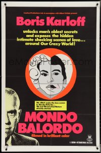 3t0933 MONDO BALORDO 1sh 1967 Boris Karloff unlocks man's oldest oddities & shocking scenes!