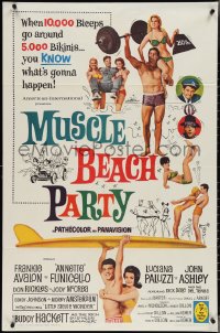 3t0935 MUSCLE BEACH PARTY 1sh 1964 Frankie & Annette Funicello, 10,000 biceps & 5,000 bikinis!