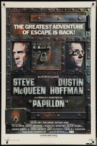 3t0948 PAPILLON 1sh R1977 great art of prisoners Steve McQueen & Dustin Hoffman by Richard Amsel