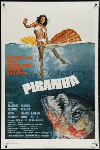 3t0954 PIRANHA 1sh 1978 Roger Corman, great art of man-eating fish & sexy girl by John Solie!