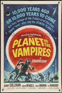 3t0955 PLANET OF THE VAMPIRES 1sh 1965 Mario Bava, beings of the future who rule demon planet!