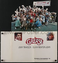 3t0284 GREASE promo brochure 1978 Travolta, Olivia Newton-John, unfolds to 22x30 die-cut poster