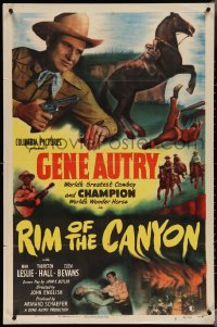 3t0989 RIM OF THE CANYON 1sh 1949 c/u of Gene Autry with gun, Champion the Wonder Horse!