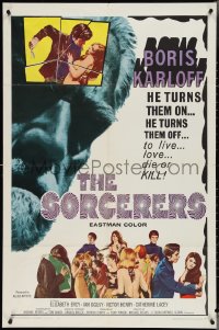 3t1019 SORCERERS 1sh 1967 Boris Karloff turns them on & off to live, love, die or KILL!