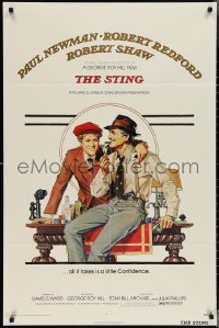 3t1029 STING 1sh 1974 artwork of con men Paul Newman & Robert Redford by Richard Amsel!