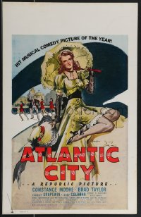 3t0146 ATLANTIC CITY WC 1944 sexy art of Constance Moore with bonnett & umbrella by Schaeffer!