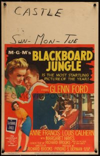 3t0155 BLACKBOARD JUNGLE WC 1955 Richard Brooks classic, Glenn Ford, art of Margaret Hayes attacked!