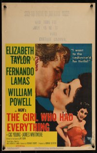 3t0181 GIRL WHO HAD EVERYTHING WC 1953 sexy Elizabeth Taylor goes to the underworld for thrills!