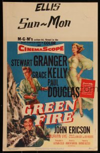 3t0183 GREEN FIRE WC 1954 art of beautiful full-length Grace Kelly, Stewart Granger, Paul Douglas!