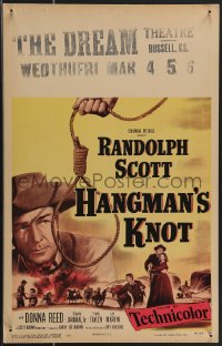 3t0190 HANGMAN'S KNOT WC 1952 cool image of cowboy Randolph Scott holding noose, Donna Reed!