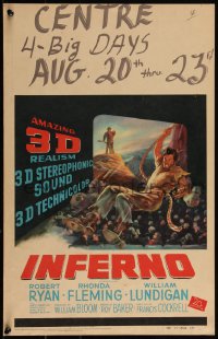 3t0199 INFERNO 3D WC 1953 different 3-D art of William Lundigan swinging over theater audience, rare!