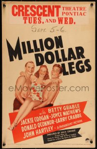 3t0214 MILLION DOLLAR LEGS WC 1939 Buster Crabbe & Jackie Coogan hold sexy Betty Grable, very rare!