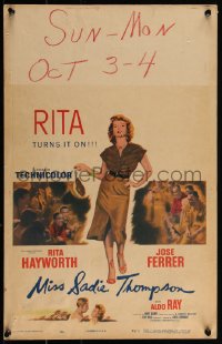 3t0215 MISS SADIE THOMPSON WC 1953 sexy smoking prostitute Rita Hayworth is on the prowl!