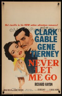 3t0222 NEVER LET ME GO WC 1953 romantic close up of Clark Gable & sexy Gene Tierney!