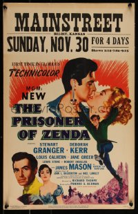 3t0231 PRISONER OF ZENDA WC 1952 Stewart Granger kissing Deborah Kerr, James Mason, Jane Greer!