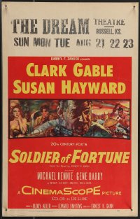 3t0250 SOLDIER OF FORTUNE WC 1955 art of Clark Gable shooting gun, plus sexy Susan Hayward!