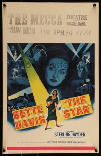 3t0256 STAR WC 1953 great art of Hollywood actress Bette Davis holding Oscar in the spotlight!