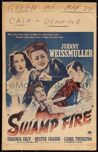 3t0258 SWAMP FIRE WC 1957 Johnny Weissmuller, Buster Crabbe, Virginia Grey, Carol Thurston, rare!