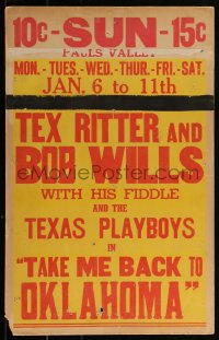 3t0259 TAKE ME BACK TO OKLAHOMA local theater WC 1940 Tex Ritter, Bob Wills & Texas Playboys, rare!