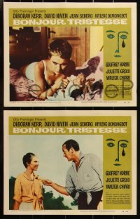 3t0505 BONJOUR TRISTESSE 8 LCs 1958 Jean Seberg & Geoffrey Horne, Saul Bass border art, complete set!