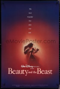 3w0672 BEAUTY & THE BEAST DS 1sh 1991 Disney cartoon classic, romantic dancing art by John Alvin!