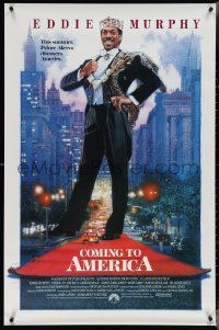 3w0714 COMING TO AMERICA int'l 1sh 1988 great artwork of African Prince Eddie Murphy by Drew Struzan!