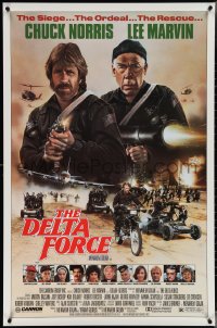 3w0731 DELTA FORCE 1sh 1986 cool art of Chuck Norris & Lee Marvin firing guns by S. Watts!