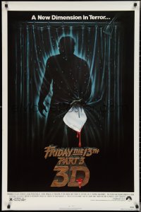 3w0767 FRIDAY THE 13th PART 3 - 3D 1sh 1982 slasher sequel, art of Jason stabbing through shower!