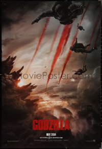 3w0778 GODZILLA teaser DS 1sh 2014 Bryan Cranston, soldiers parachuting over burning San Francisco!