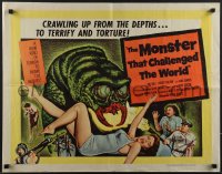 3w0540 MONSTER THAT CHALLENGED THE WORLD 1/2sh 1957 great artwork of creature & its victim!