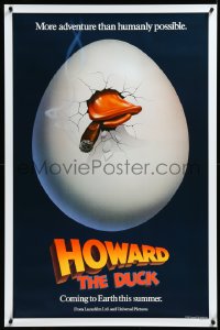 3w0807 HOWARD THE DUCK teaser 1sh 1986 George Lucas, great art of hatching egg with cigar in mouth!