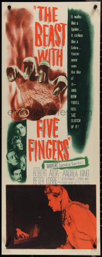 3w0563 BEAST WITH FIVE FINGERS insert 1947 Peter Lorre, your flesh will creep at hand that crawls!