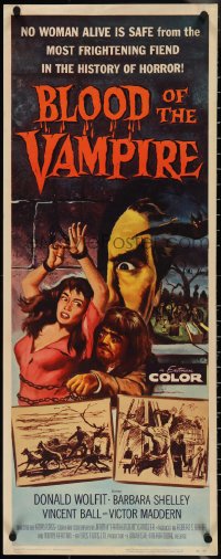 3w0565 BLOOD OF THE VAMPIRE insert 1958 he begins where Dracula left off, Joseph Smith horror art!